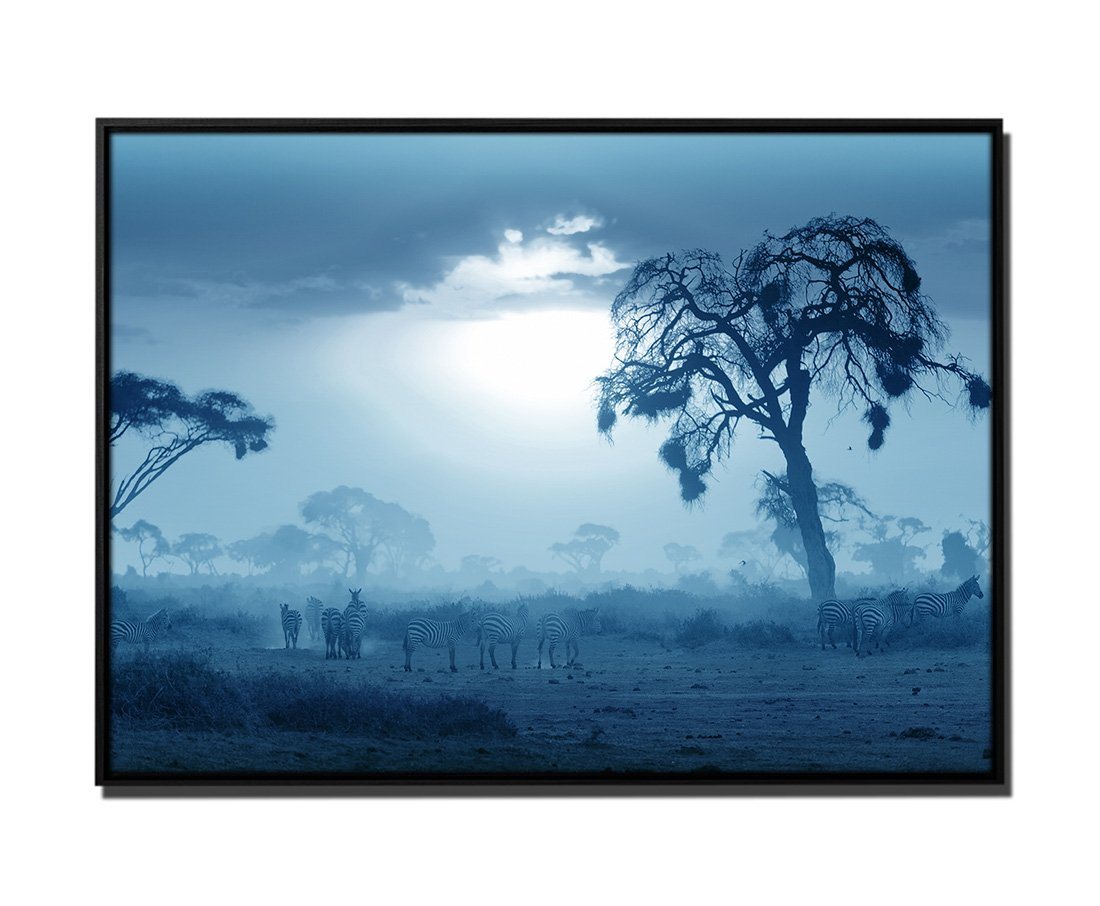 Sinus Art Leinwandbild 105x75cm Leinwandbild Petrol afrikanischen Sonnenuntergang Akazie Bäume Masai Mara, Kenia von Sinus Art