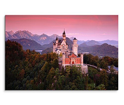Sinus Art Leinwandbild 120x80cm Landschaftsfotografie – Neuschwanstein Schloss bei Sonnenaufgang von Sinus Art