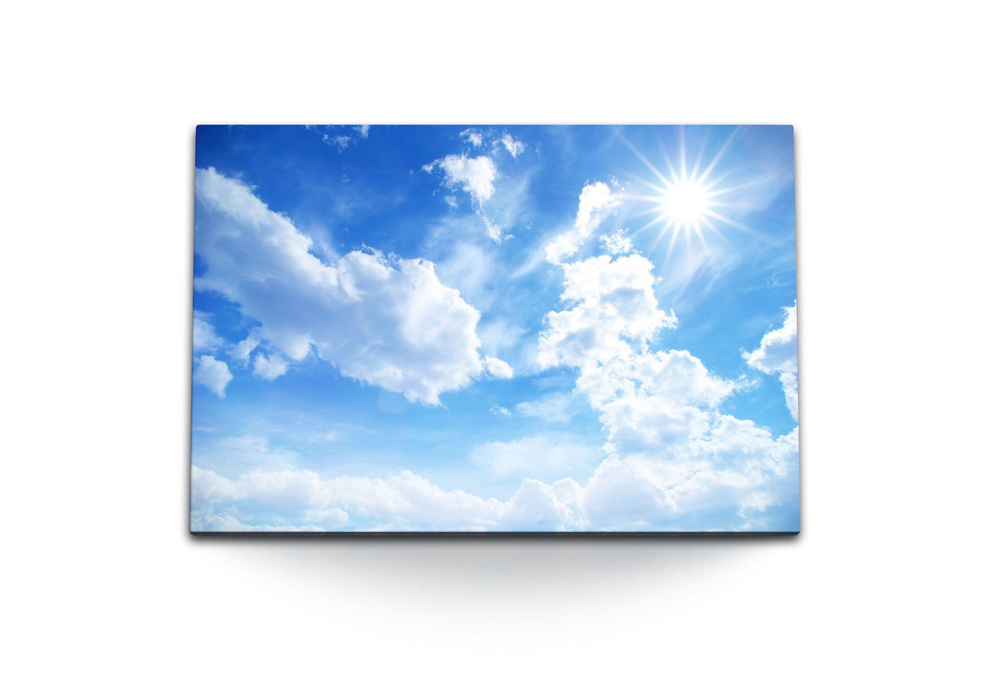 Sinus Art Leinwandbild 120x80cm Wandbild auf Leinwand Blauer Himmel weiße Wolken Sonnenschein, (1 St) von Sinus Art