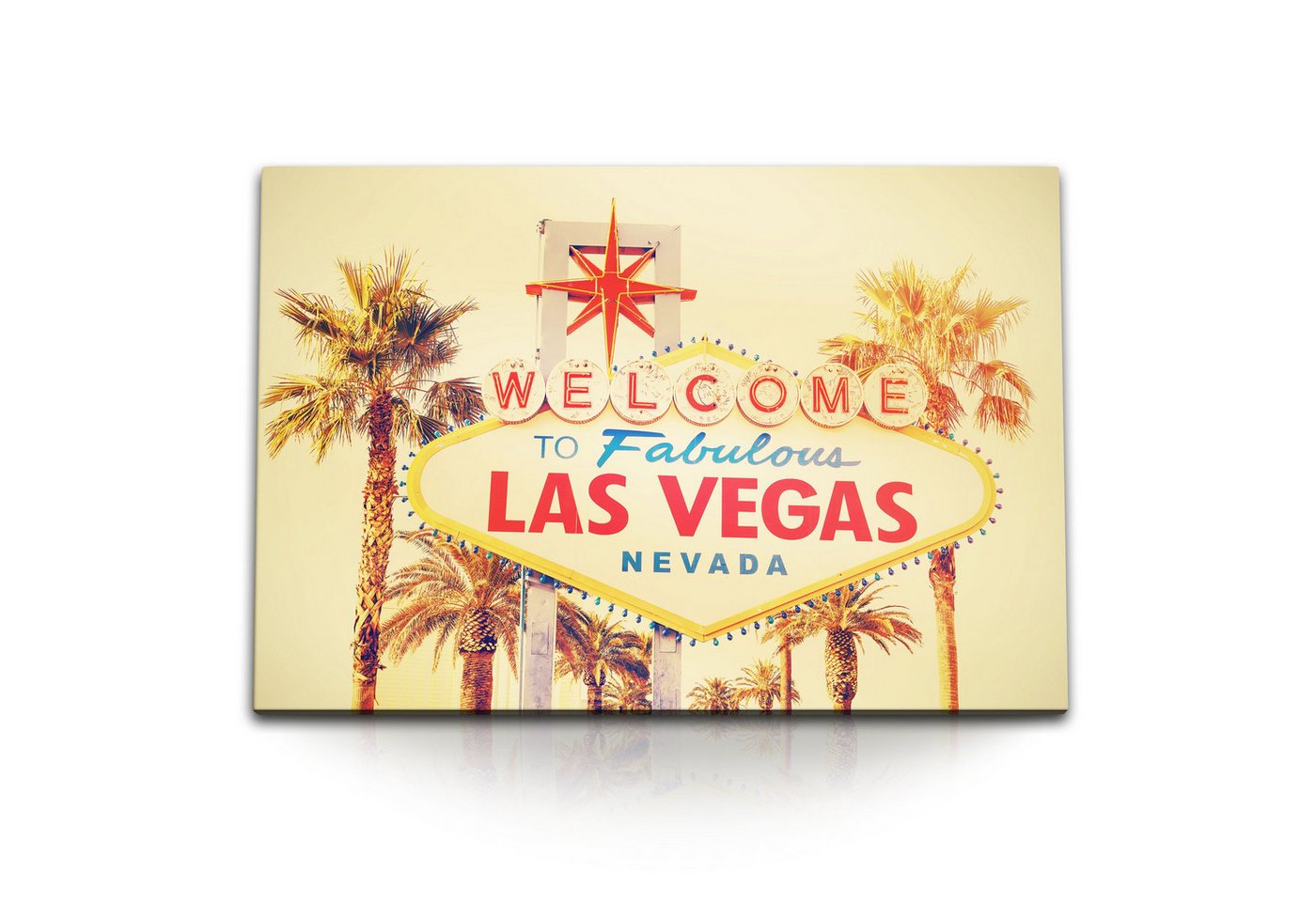 Sinus Art Leinwandbild 120x80cm Wandbild auf Leinwand Las Vegas Nevada Schild Sonnenschein Pa, (1 St) von Sinus Art