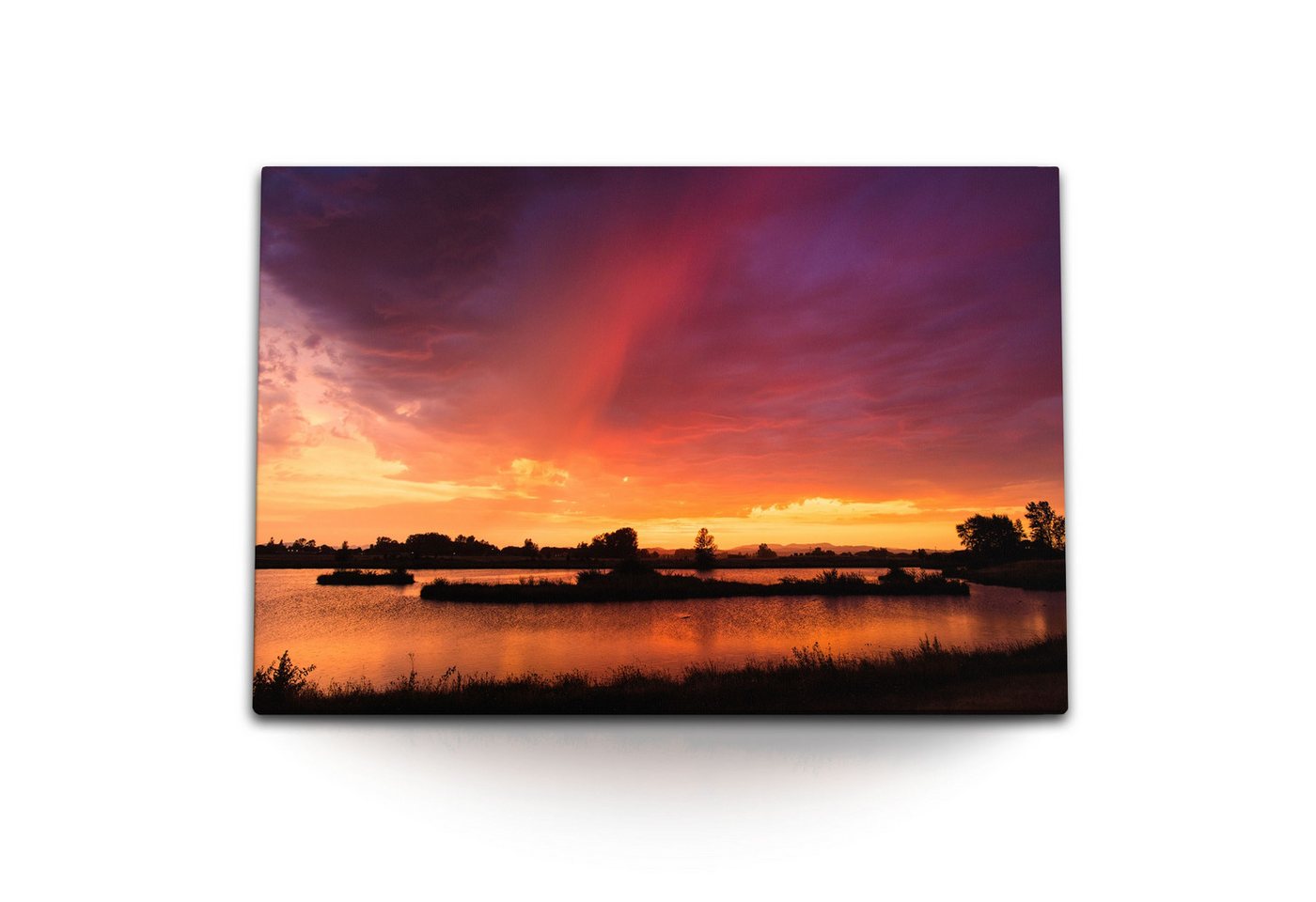 Sinus Art Leinwandbild 120x80cm Wandbild auf Leinwand Natur See Abenddämmerung Sonnenuntergan, (1 St) von Sinus Art