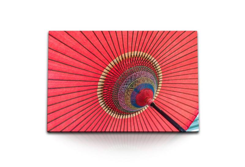 Sinus Art Leinwandbild 120x80cm Wandbild auf Leinwand Roter Sonnenschirm Asien Papierschirm R, (1 St) von Sinus Art