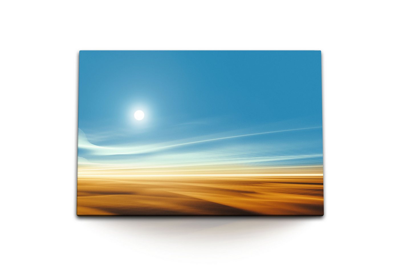 Sinus Art Leinwandbild 120x80cm Wandbild auf Leinwand Sonne Sonnenschein Wüste Kunstvoll blau, (1 St) von Sinus Art