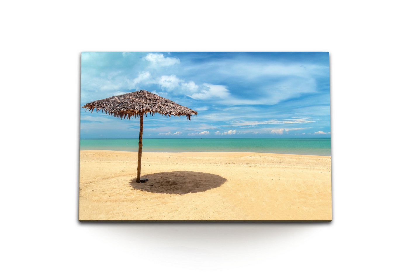 Sinus Art Leinwandbild 120x80cm Wandbild auf Leinwand Sonnenschirm am Strand Meer Türkis blau, (1 St) von Sinus Art