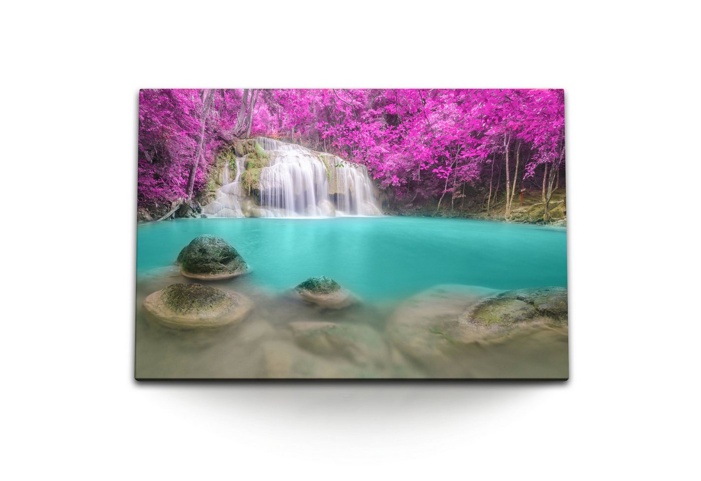 Sinus Art Leinwandbild 120x80cm Wandbild auf Leinwand Wasserfall Thailand Türkis Natur Rosa E, (1 St) von Sinus Art