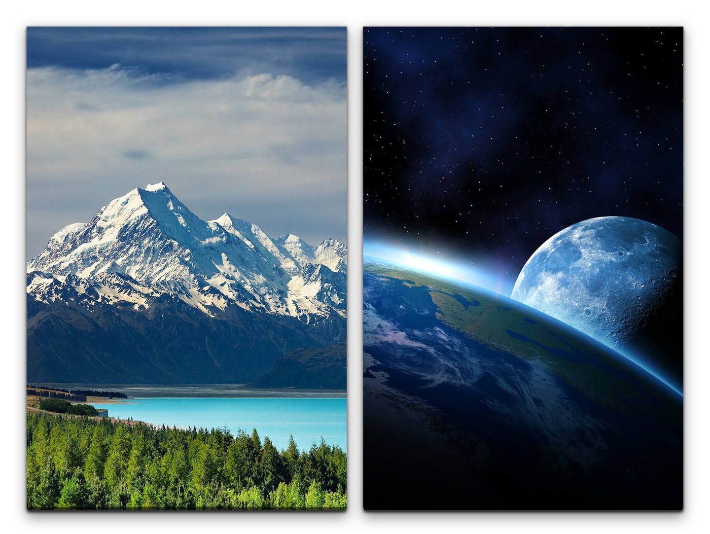Sinus Art Leinwandbild 2 Bilder je 60x90cm Alaska Berg Berggipfel See Erde Mond Natur von Sinus Art