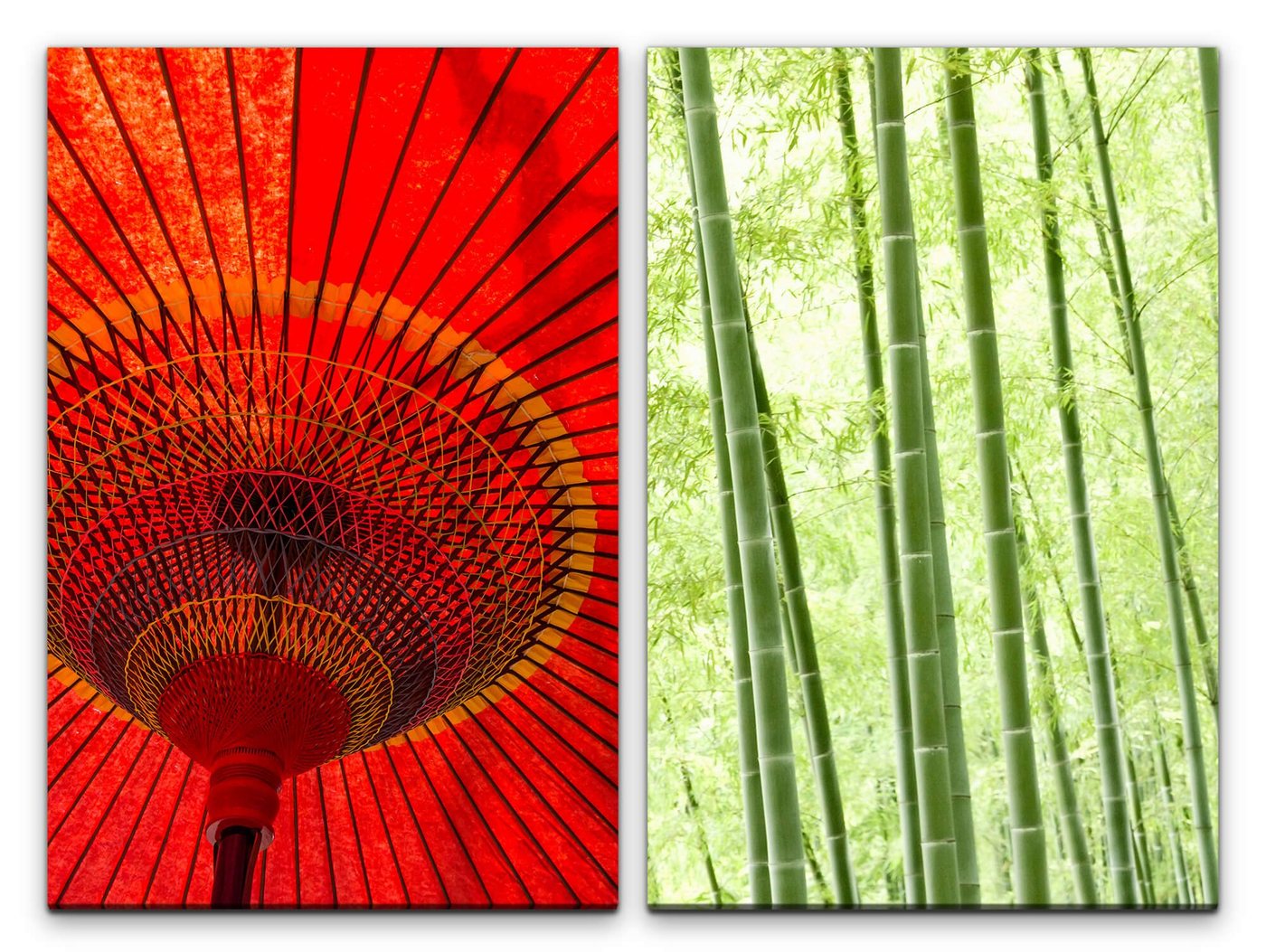 Sinus Art Leinwandbild 2 Bilder je 60x90cm Asien Papierschirm Sonnenschirm Bambus Bambuswald Traditionell Meditation von Sinus Art