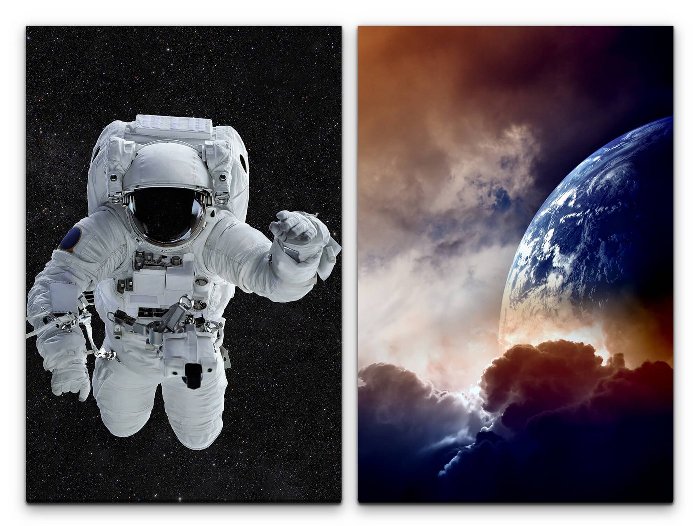 Sinus Art Leinwandbild 2 Bilder je 60x90cm Astronaut Weltraum Schwerelos Erde Planet Fantasie Nasa von Sinus Art