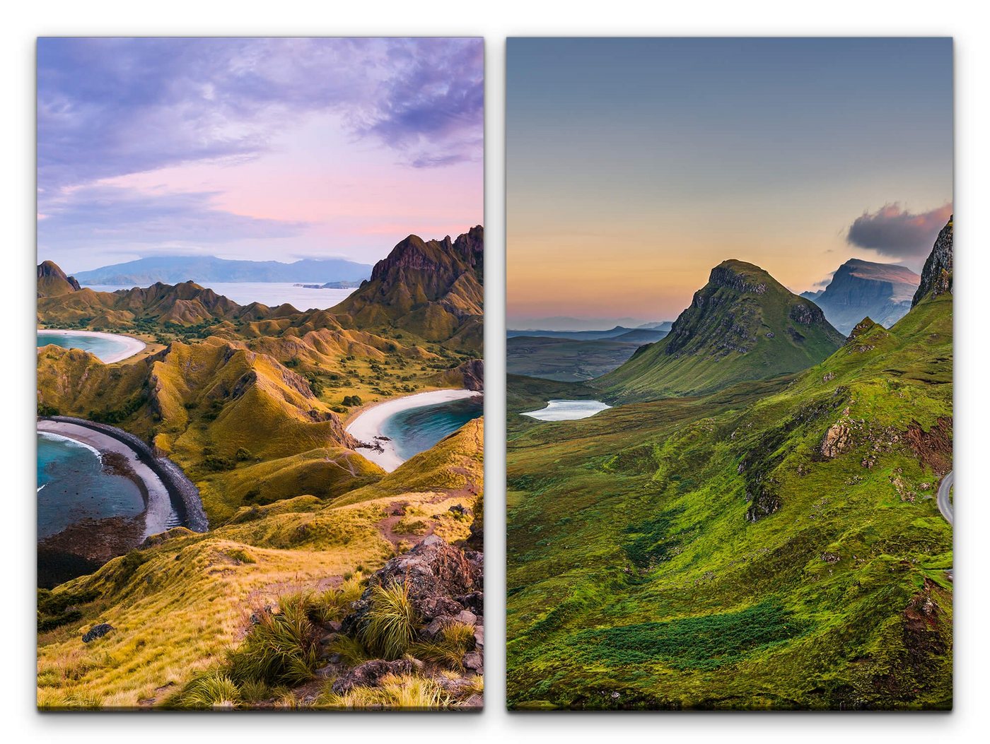 Sinus Art Leinwandbild 2 Bilder je 60x90cm Berge Insel Grün Natur Unberührt Horizont Stille von Sinus Art