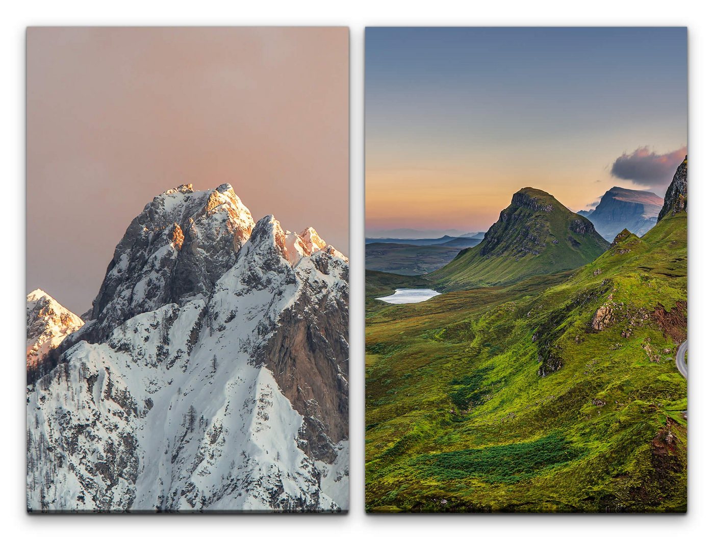 Sinus Art Leinwandbild 2 Bilder je 60x90cm Berge Schneegipfel Berglandschaft Stille Ruhe Majestätisch Natur von Sinus Art