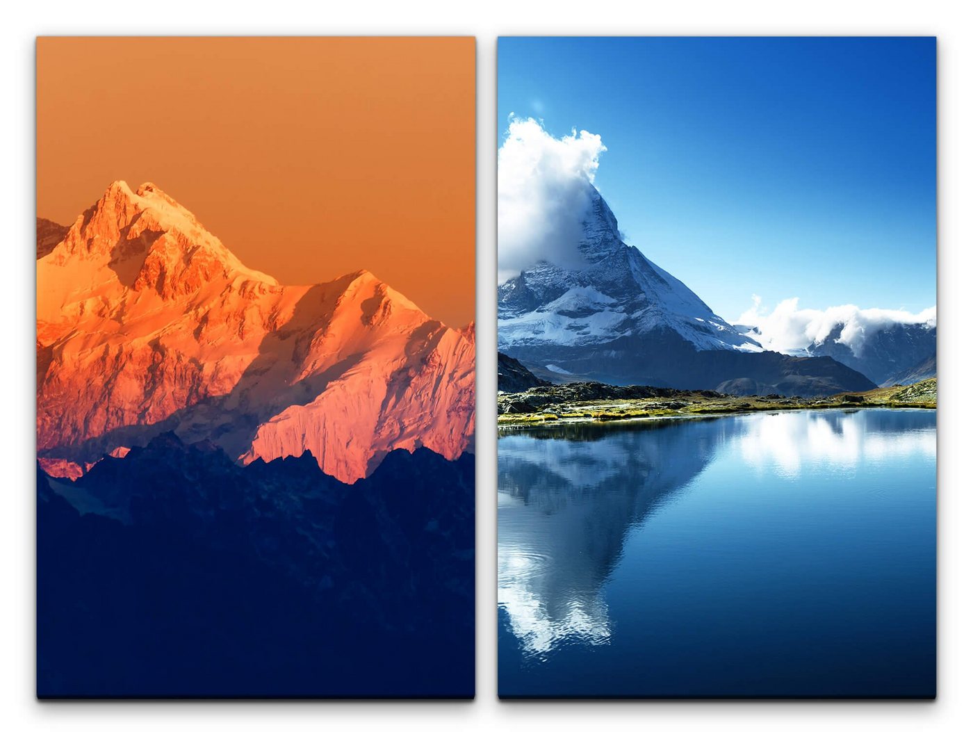 Sinus Art Leinwandbild 2 Bilder je 60x90cm Bergsee Natur Klarheit Berge Schneegipfel Stille Atemberaubend von Sinus Art