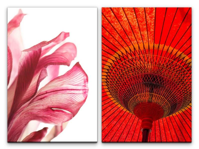 Sinus Art Leinwandbild 2 Bilder je 60x90cm Blüte Roter Sonnenschirm China Öl-Papierschirm Tanzschirm Regenschirm von Sinus Art
