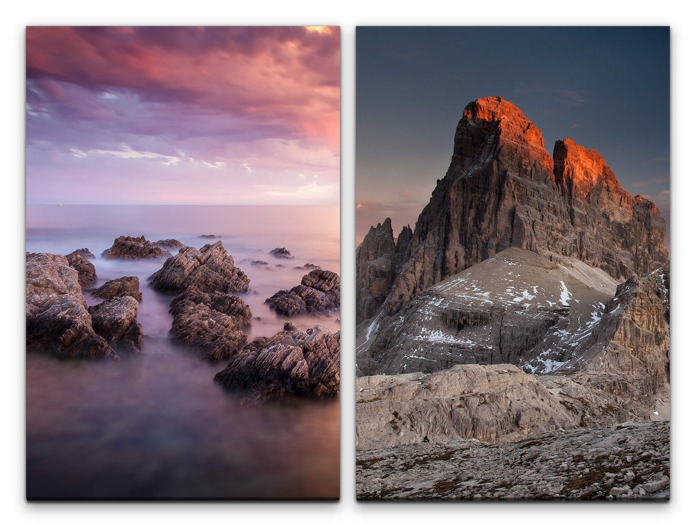Sinus Art Leinwandbild 2 Bilder je 60x90cm Dolomiten Berge Felsen Meer Küste Kraftvoll Natur von Sinus Art