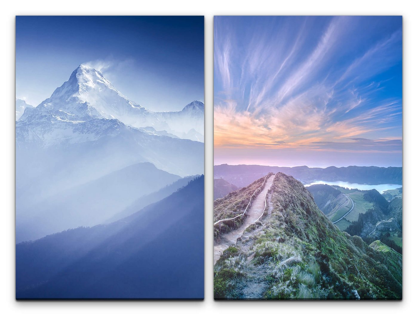 Sinus Art Leinwandbild 2 Bilder je 60x90cm Gebirge Wanderweg Berggipfel Himalaya Natur Harmonie Meditieren von Sinus Art