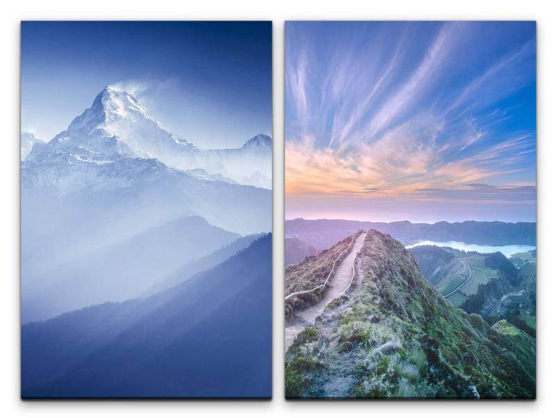 Sinus Art Leinwandbild 2 Bilder je 60x90cm Gebirge Wanderweg Berggipfel Himalaya Natur Harmonie Meditieren von Sinus Art