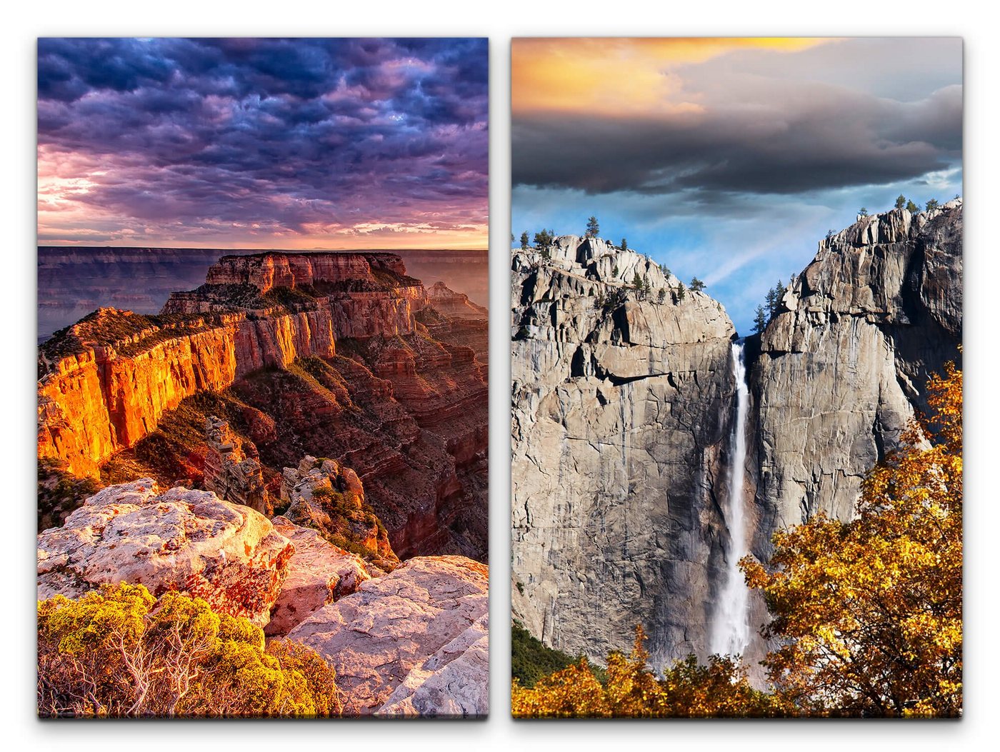Sinus Art Leinwandbild 2 Bilder je 60x90cm Grand Canyon USA Wasserfall Berge Natur Himmel Abenddämmerung von Sinus Art