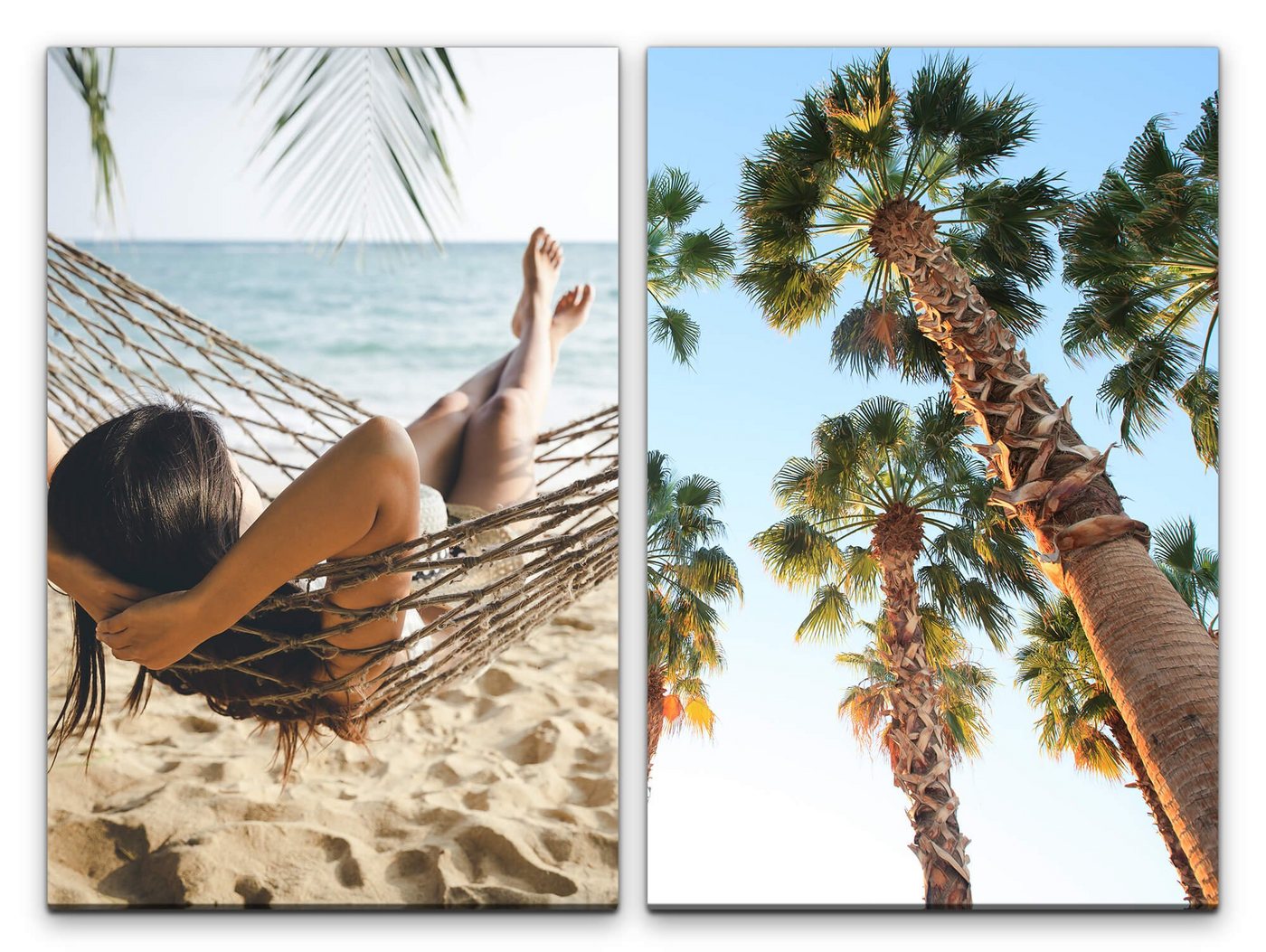 Sinus Art Leinwandbild 2 Bilder je 60x90cm Hängematte Palmen Meer Entspannung Strand Sommer Traumurlaub von Sinus Art