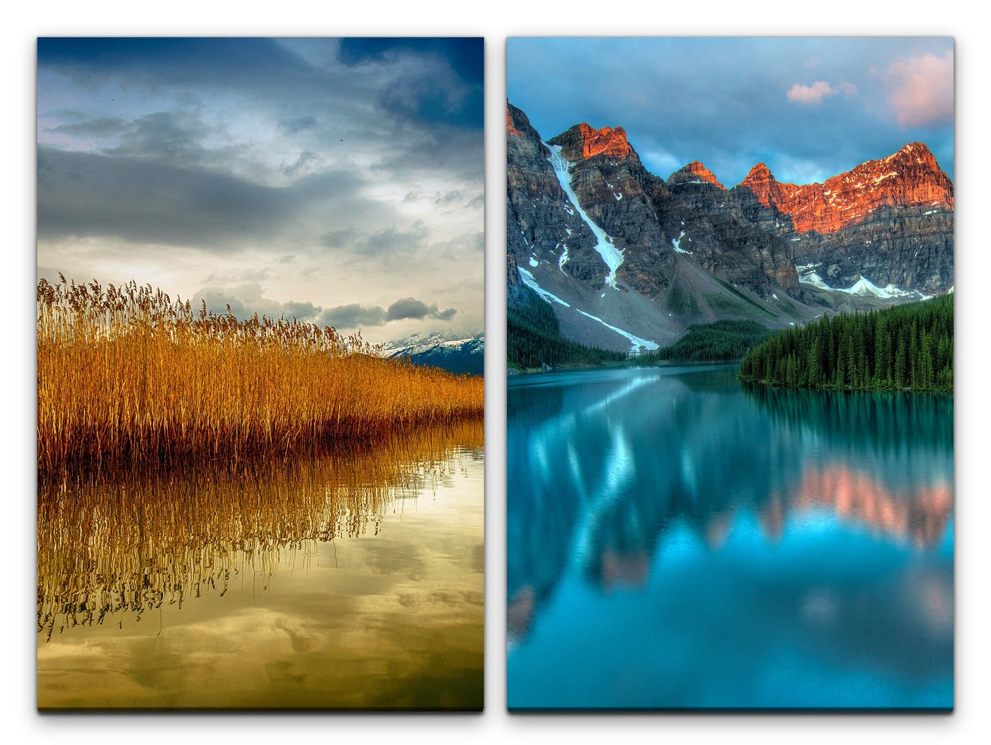 Sinus Art Leinwandbild 2 Bilder je 60x90cm Kanada Bergsee Klares Wasser Kühl Befreiend Natur Kraft von Sinus Art