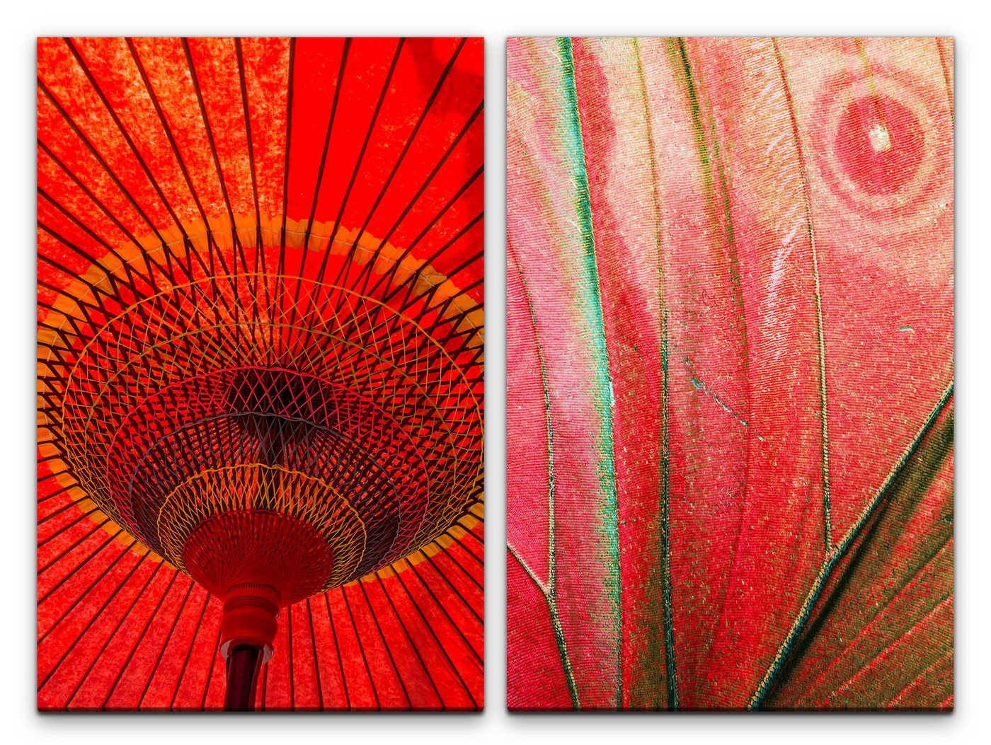 Sinus Art Leinwandbild 2 Bilder je 60x90cm Sonnenschirm Papierschirm Asien Rot Traditionell Sommer Dekorativ von Sinus Art