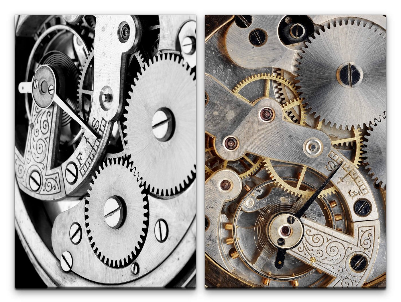 Sinus Art Leinwandbild 2 Bilder je 60x90cm Zahnräder Mechanik Uhrwerk Zeit Uhr Büro Präzision von Sinus Art