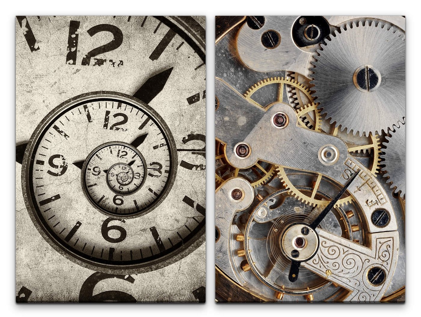 Sinus Art Leinwandbild 2 Bilder je 60x90cm Zahnräder Uhrwerk Zeit Mechanik Spirale Uhr Präzision von Sinus Art