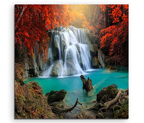 Sinus Art Leinwandbild 80x80cm Künstlerische Fotografie – Huay Mae Kamin Wasserfall im Wald von Sinus Art