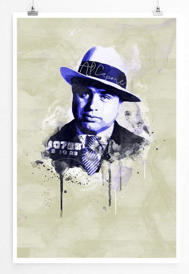 Sinus Art Leinwandbild Al Capone 90x60cm Paul Sinus Art Splash Art Wandbild als Poster ohne Rahmen gerollt von Sinus Art