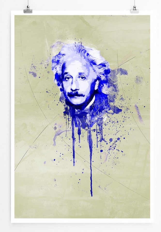 Sinus Art Leinwandbild Albert Einstein 90x60cm Paul Sinus Art Splash Art Wandbild als Poster ohne Rahmen gerollt von Sinus Art