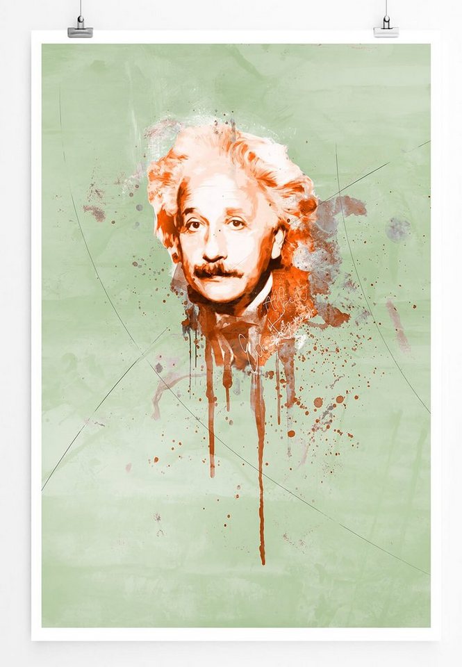 Sinus Art Leinwandbild Albert Einstein 90x60cm Paul Sinus Art Splash Art Wandbild als Poster ohne Rahmen gerollt von Sinus Art