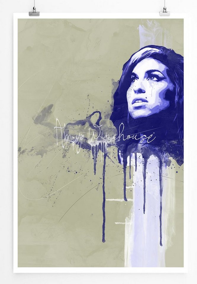 Sinus Art Leinwandbild Amy Winehouse 90x60cm Paul Sinus Art Splash Art Wandbild als Poster ohne Rahmen gerollt von Sinus Art