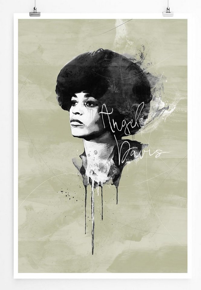 Sinus Art Leinwandbild Angela Davis 90x60cm Paul Sinus Art Splash Art Wandbild als Poster ohne Rahmen gerollt von Sinus Art