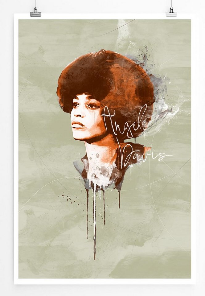 Sinus Art Leinwandbild Angela Davis 90x60cm Paul Sinus Art Splash Art Wandbild als Poster ohne Rahmen gerollt von Sinus Art