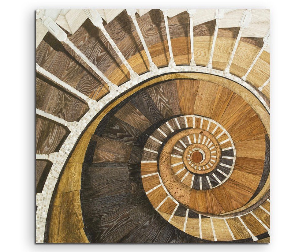 Sinus Art Leinwandbild Architekturfotografie – Spiralförmiges Treppengeländer auf Leinwand von Sinus Art