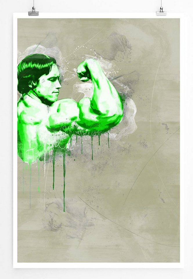 Sinus Art Leinwandbild Arnold Schwarzenegger 90x60cm Paul Sinus Art Splash Art Wandbild als Poster ohne Rahmen gerollt von Sinus Art