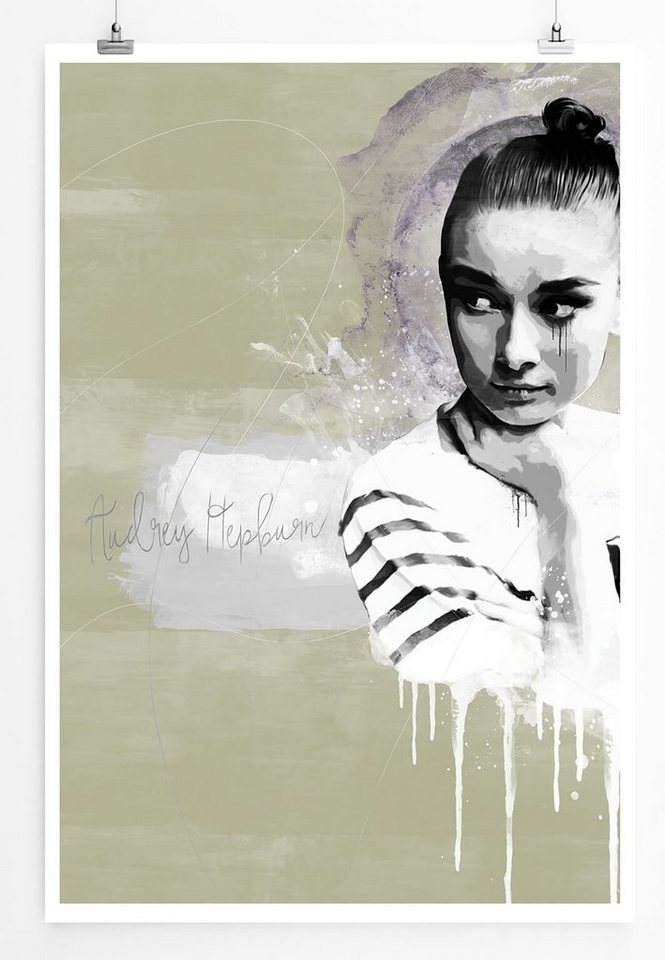 Sinus Art Leinwandbild Audrey Hepburn 90x60cm Paul Sinus Art Splash Art Wandbild als Poster ohne Rahmen gerollt von Sinus Art