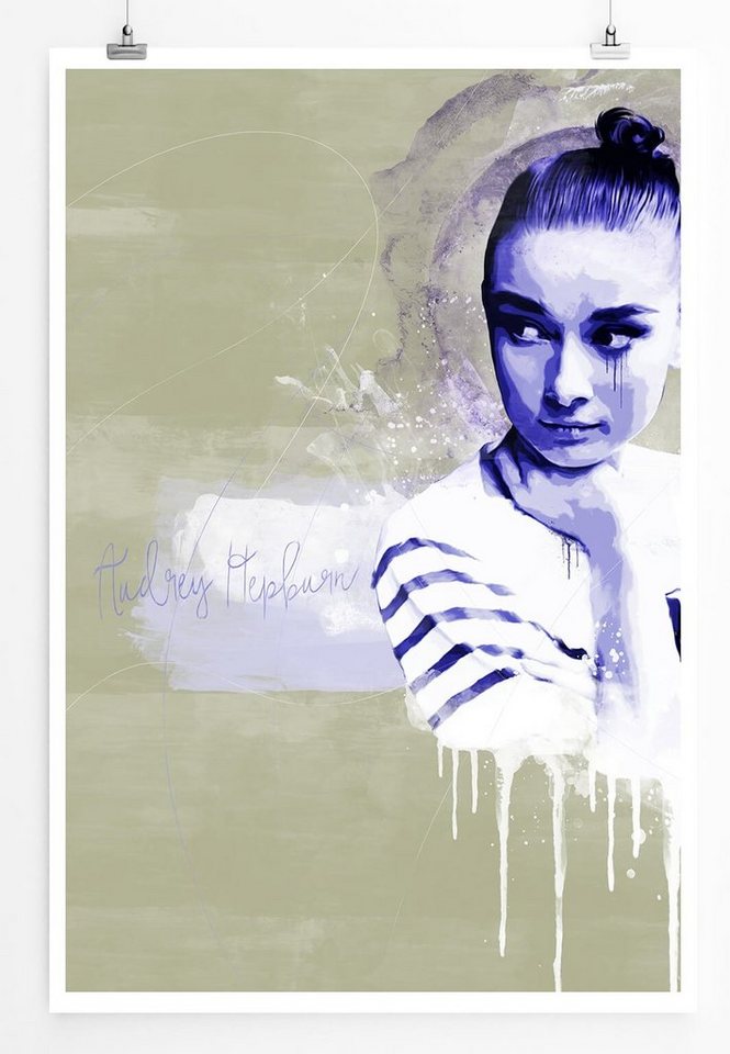 Sinus Art Leinwandbild Audrey Hepburn 90x60cm Paul Sinus Art Splash Art Wandbild als Poster ohne Rahmen gerollt von Sinus Art