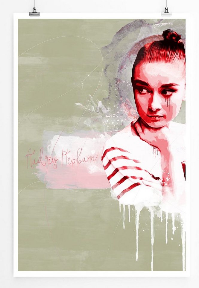 Sinus Art Leinwandbild Audrey Hepburn 90x60cm Paul Sinus Art Splash Art Wandbild als Poster ohne Rahmen gerollt von Sinus Art