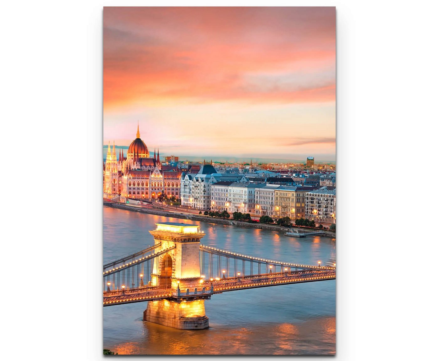 Sinus Art Leinwandbild Blick über das Parlament und Donau in Budapest, Ungarn - Leinwandbild von Sinus Art