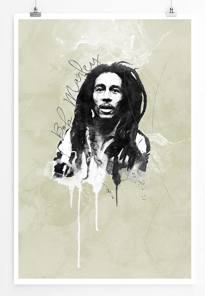 Sinus Art Leinwandbild Bob Marley 90x60cm Paul Sinus Art Splash Art Wandbild als Poster ohne Rahmen gerollt von Sinus Art