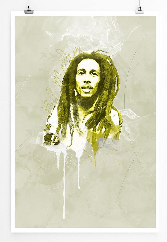 Sinus Art Leinwandbild Bob Marley 90x60cm Paul Sinus Art Splash Art Wandbild als Poster ohne Rahmen gerollt von Sinus Art