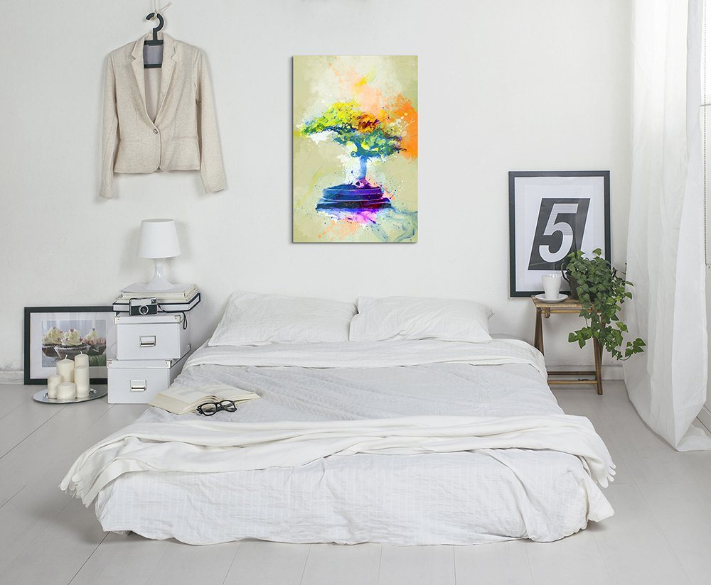 Sinus Art Leinwandbild Bonsai 90x60cm Aquarell Art Leinwandbild von Sinus Art