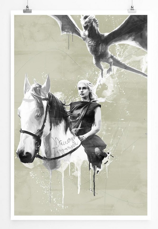 Sinus Art Leinwandbild Daenerys Targaryen 90x60cm Paul Sinus Art Splash Art Wandbild als Poster ohne Rahmen gerollt von Sinus Art