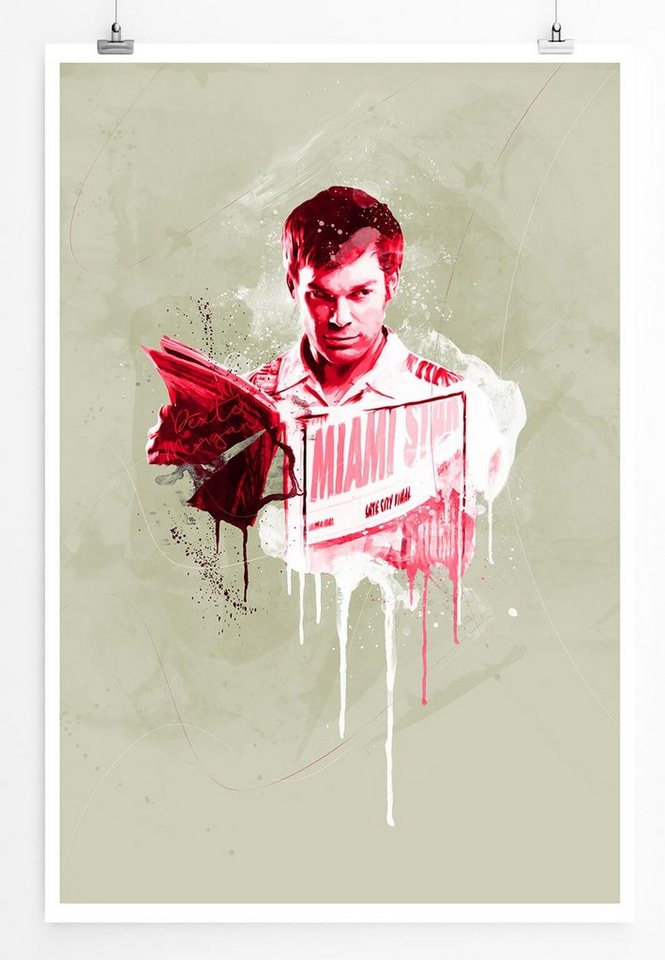 Sinus Art Leinwandbild Dexter Morgan 90x60cm Paul Sinus Art Splash Art Wandbild als Poster ohne Rahmen gerollt von Sinus Art