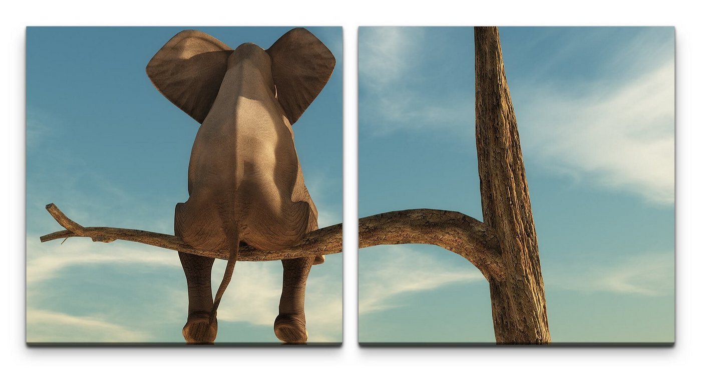 Sinus Art Leinwandbild Elefant auf einem Baum Wandbild in verschiedenen Größen von Sinus Art