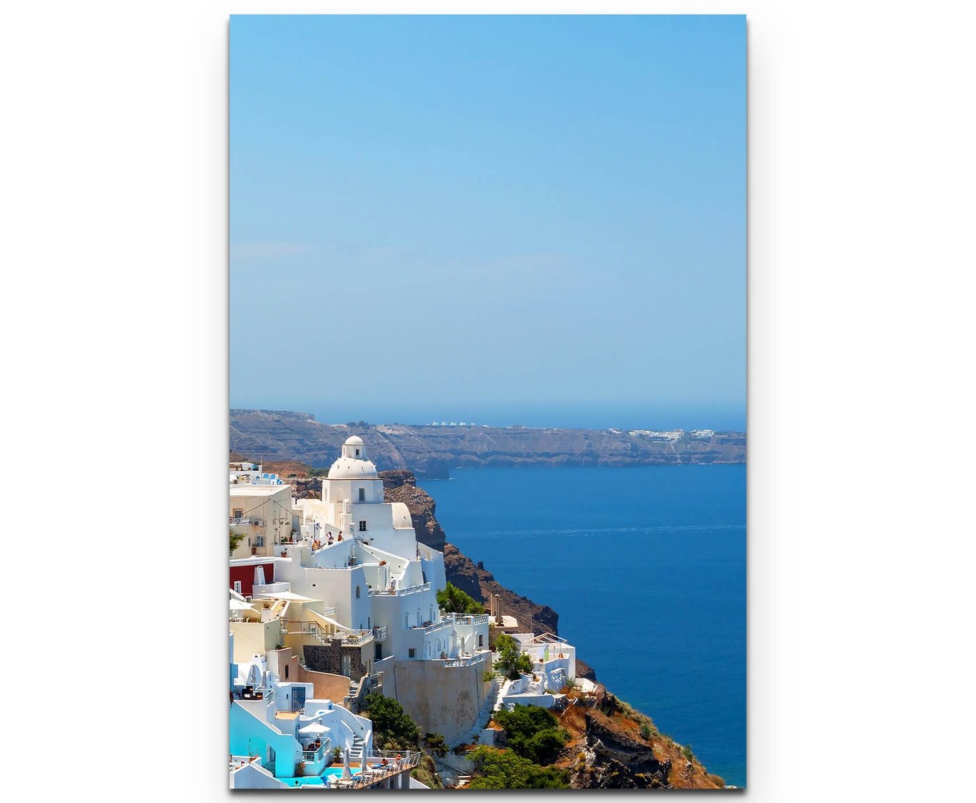Sinus Art Leinwandbild Griechenland  weiße Häuser an der Felswand - Leinwandbild von Sinus Art