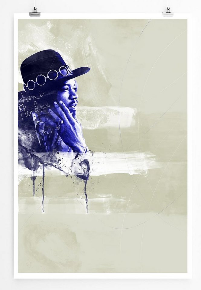 Sinus Art Leinwandbild Jimi Hendrix 90x60cm Paul Sinus Art Splash Art Wandbild als Poster ohne Rahmen gerollt von Sinus Art