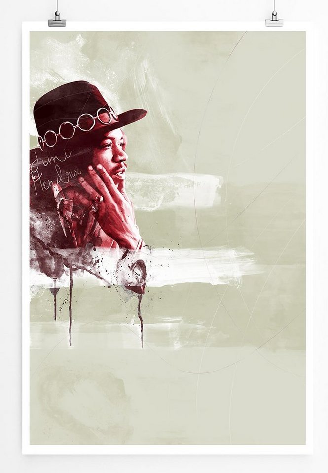 Sinus Art Leinwandbild Jimi Hendrix 90x60cm Paul Sinus Art Splash Art Wandbild als Poster ohne Rahmen gerollt von Sinus Art