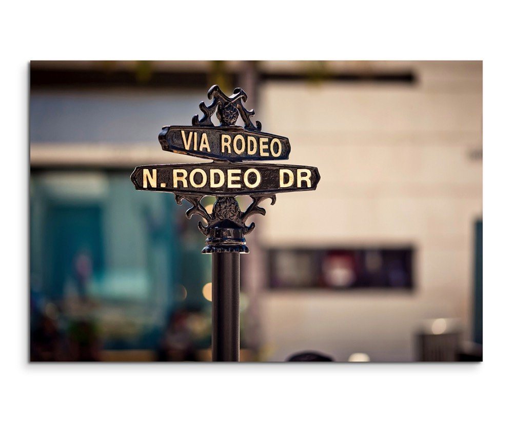 Sinus Art Leinwandbild Künstlerische Fotografie – Rodeo Drive Schild auf Leinwand von Sinus Art