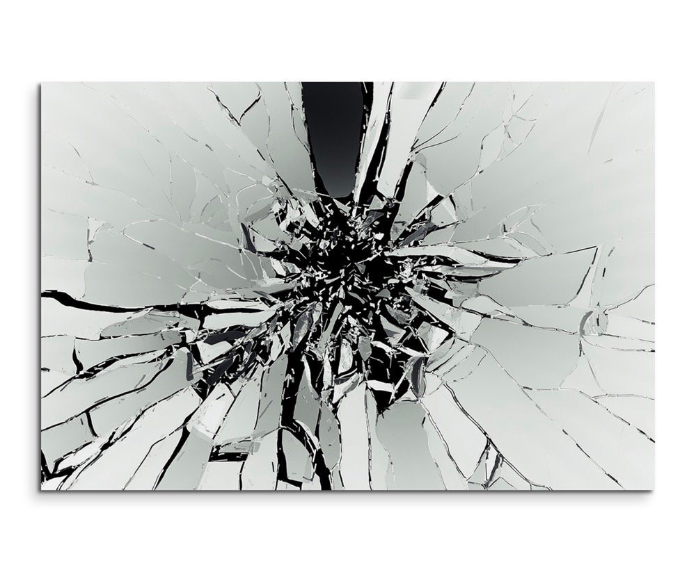 Sinus Art Leinwandbild Künstlerische Fotografie – Zebrochenes Glas auf schwarzem Grund auf Leinwand von Sinus Art