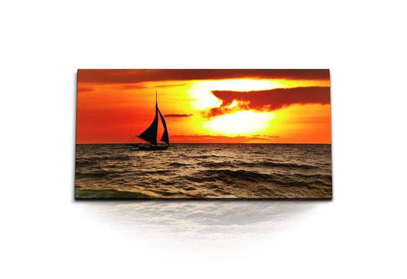 Sinus Art Leinwandbild Kunstdruck Bilder 120x60cm Abendrot Meer Segelboot Segelschiff Horizon, (1 St) von Sinus Art